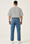 Men's Relaxed Fit Baggy Jean Trousers 1523 - Navy Blue - 4