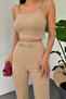 New Season Women's Chain Strap Crop Imported Crepe Blouse and Trousers Two-Piece Set - 3
