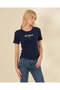 Women Navy Graphic Ribbed T-Shirt