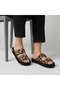 Double Buckle Straw Casual Women's Slippers Leopard