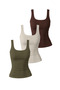 Women's Thick Strapped 95% Cotton Stretch Fabric Blouse Tank Top - Three-Piece Set (Brown, Stone, Green)