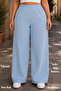 Women's Large Size High Waist Palazzo Pants Summer Thin Fabric Anti-Sweat Lycra C633-Ice Blue