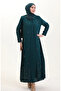 Plus Size Stone Printed A-Pleated Dress 6205-05 Emerald Green