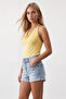 Women's Yellow Halter Neck Degaje Collar Backless Blouse Alc-X15561 - 2