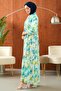 Green Half Buttoned Sleeves Elastic Skirt Layered Viscose Dress - 5