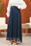 Navy Blue Belted Polka Dot Chiffon Skirt