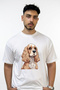 Cocker Spaniel Design Printed Oversize White T-Shirt