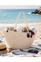 Women's Large Size Handmade Straw-Looking Knitted Beach Bag – 57X30 cm Large Volume Summer Bag with Shoulder Strap and Scarf Detail - 3