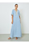 Light Blue Floral Lace Trim V Neck Jalabiya - 3