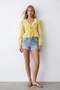 Women's yellow ruffle detail lace-up front guipure blouse alc-x15527 - 4