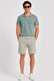 Çağla Green Lycra Stretch Fabric Classic Men's Linen Shorts with Elastic Waist // 2002-Çağla - 3