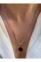 Quivandar Silver Color Stainless Steel Gourmet Chain Round Onyx Stone Men's Necklace - 3