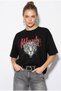 Women's Black 100% Cotton Cheetah Printed Oversize T-Shirt with Text Detail Öt261063 60286379