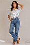 Women's Mini Green Blue Crispy Floral Look and Embroidered Bat Short Sleeve Oversize Shirt with Buttons - 5