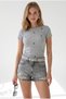 Women's Gray Embroidered Cotton Crop Camisole Blouse Blz-19003408 - 2