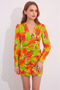 Women's Green V-Neck Patterned and Draped Mini Dress Nj173 - 3