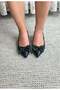 Women's Mina Black Leather Open Back Pointed Toe Bow Detailed 4 cm Heeled Shoes - 3