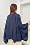 Women's Scarf Collar Asymmetrical Bat Sleeve Loose Poncho Blouse 6019 - Navy Blue - 7