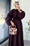 Premium Collar Gathered Balloon Sleeve Voile Dress - Plum - 8