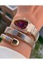 Women's Burgundy Dial Stone Detailed Snake Cord Bracelet Look Wristwatch - 3
