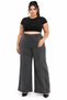 Plus Size Elastic Waist Lace-Up High Waist Stone Stripe Detailed Wide Leg Denim Women's Trousers