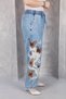 Plus Size Elastic Waist Lace-Up Butterfly Figured Stone Embroidered Beaded Tencel Women's Trousers - 4
