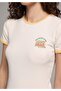 Slim Fit Round Neck Printed Women's Ecru Short Sleeve T-Shirt - 4