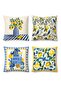 Bird, Lemon and Flowerpot Patterned 4-Piece Throw Pillow Cover Set - 3