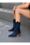 Eva Dark Blue Calf Suede Dallas Heel-Heeled Western Summer Boots