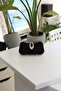 Women's Black Patterned Evening Dress Bag with Lock Detail and Chain Case - 2