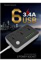 Universal Power Strips 3 Way Outlets 6 USB Plug Ports Surge Protection Power Socket Switch Portable Charger Fast Charging with 2M Wall Plug Adapter Extension Cord with Fuse and Shutter Extension Lead - 2