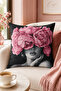 Black Background with Pink Flowers Women's Decorative Throw Pillow Cover Modern Bohemian Decor 43X43 cm - 3