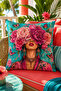 Flower Crowned Woman Butterfly Patterned Decorative Throw Pillow Cover Bohemian Home Decor 43X43 cm - 3