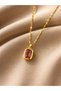 Pink Baguette Stone Gold Color Chain Necklace - 2