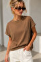 Women's Brown Cotton Double Sleeve Detailed Comfortable Fit T-Shirt - 5