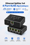 مقسم إيثرنت 1x4 ذو 4 منافذ RJ45، موزع كابلات شبكة متوافق مع Cat5/6 بسرعة 1000 ميجابت في الثانية
