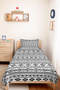 Black Geometric Youth Room Single Pique Set - Bohemian Modern 160X220 cm Quilted Bedspread - 2
