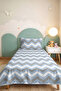 Blue Zigzag Geometric Youth Room Single Pique Set-Grey Modern 160X220 cm Quilted Bedspread - 5