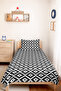 Black Geometric Youth Room Single Pique Set - Modern Minimal 160X220 cm Quilted Bedspread - 6