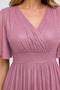 Women's Double Breasted Collar Short Sleeve Tulle Sleeve Lycra Stretchy Glitter Lined Long Powder Evening Dress - 2