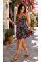 Women's V-Neck Strappy Patterned Loose Summer Dress