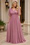 Women's Double Breasted Collar Short Sleeve Tulle Sleeve Lycra Stretchy Glitter Lined Long Powder Evening Dress