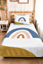 Rainbow Blue Pastel Children's Room Single Pique Set - Modern Mustard 160X220 cm Bedspread - 5