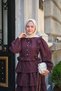 Women's Skirt with Layered Ruffle Detail, Beads and Gold Buttons, Lined Inside, Tulle Set, Plum Color - 3