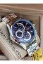 Functions Active, in Stylish Box, Silver Steel Cord, Navy Blue Dial, Men's Wristwatch with Calendar + Chain Bracelet - 5