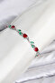 Brass Silver Color Red Zircon Stone Flower Model Women's Bracelet - Ebj260701W44131 - 2