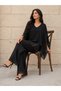 Women's Original Italian Silk Sequin Cotton Fabric Suit Blouse and Trousers 42-46 - 2