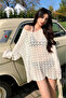Women's Ecru Openwork Knitwear Long Sleeve Oversize Beach Dress