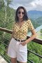 Women's V-Neck Short Sleeve T-Shirt with Polka Dot Detail