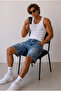 Men's Ripped Detailed Blue Denim Jean Shorts Ke-1201 - 3